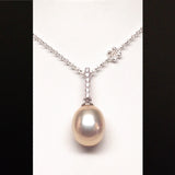 JELLY BEAN Genuine Freshwater Pearl Pendant with cubic zirconia accents