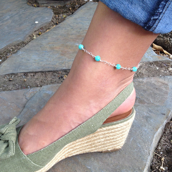 CLASSIC Peruvian Amazonite Interlocking Heart Anklet