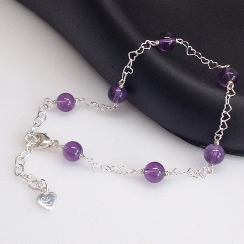 CLASSIC African Amethyst Interlocking Heart Anklet