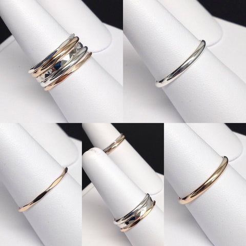 Set of 5 Two-Tone Sterling Silver/Gold-Filled Rings