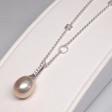 JELLY BEAN Genuine Freshwater Pearl Pendant with cubic zirconia accents