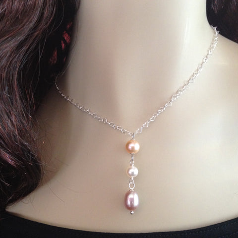 TRIO 16"-18" Multi-color Freshwater Pearl Interlocking Heart Necklace