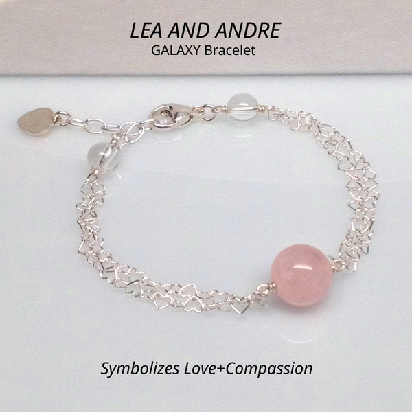 GALAXY Morganite Double Interlocking Heart Link Bracelet