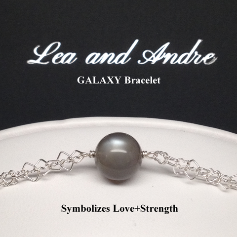 GALAXY Grey Moonstone Double Interlocking Heart Link Bracelet