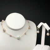 DESIGNER 14K Gold Multi-Color Metallic Freshwater Pearl Interlocking Heart Choker