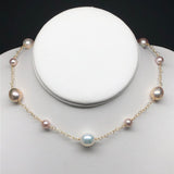 DESIGNER 14K Gold Multi-Color Metallic Freshwater Pearl Interlocking Heart Choker