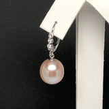 DESIGNER 11.5x12mm Pink/Peach Freshwater Pearl Drop Earrings w/ Diamonds, 14K White Gold