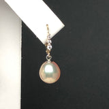DESIGNER 9.5-10mm Metallic Peach/White Freshwater Pearl Drop Diamond Earrings, 14K Gold